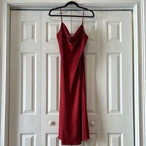 Nicole Miller Deep Red Cowl Neck Slip Midi Dress
